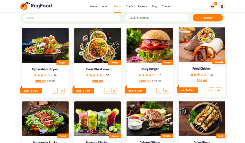 Menu Order Grid Food Ordering Website Template HTML CSS | UI Kit
